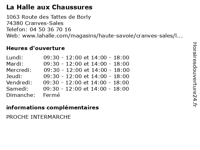 Horaires d ouverture La Halle aux Chaussures 1063 Route des